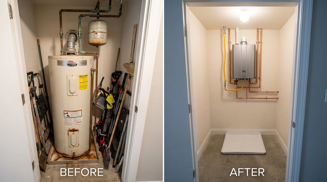 Tank water heater versus wall-mounted tankless unit comparison for Matamoras, PA homeowners